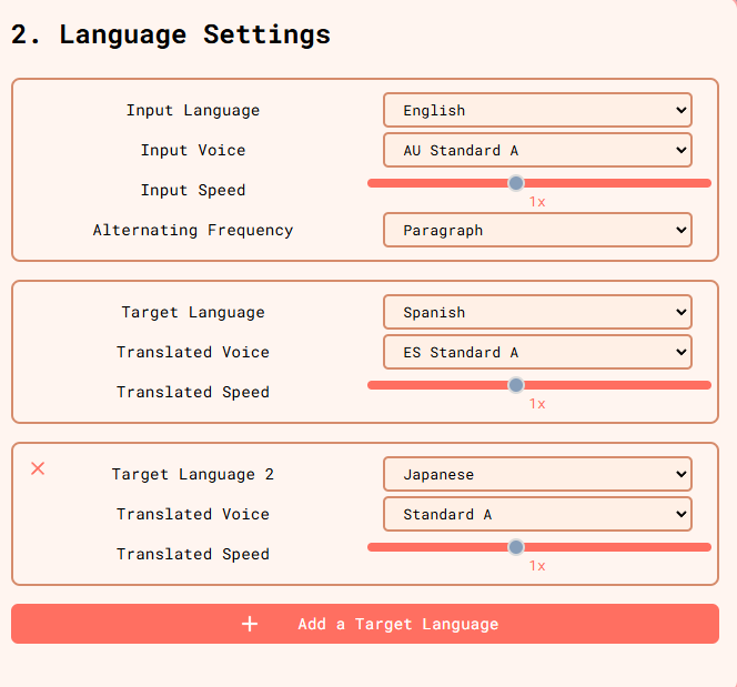 Translatinator language settings